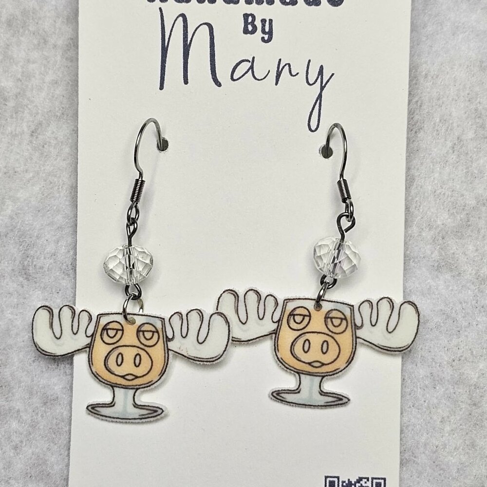 Handmade eggnog moose mug earrings with accent beads